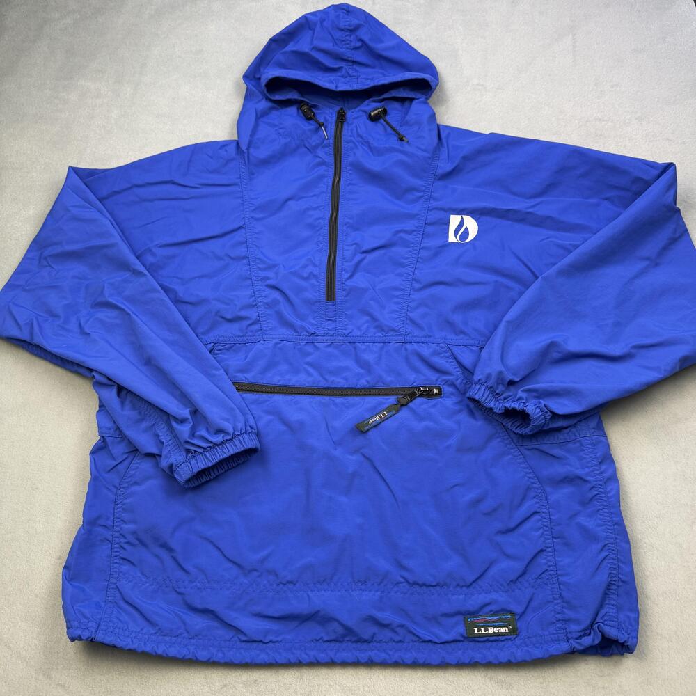Vintage L.L. Bean Jacket Mens Medium Blue Hooded Pullover Anorak Windbreaker